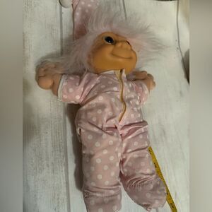 Vintage Russ Troll Kidz 12” Peek-a-Boo Butt Pink Polka Dot Pajamas & Night Cap